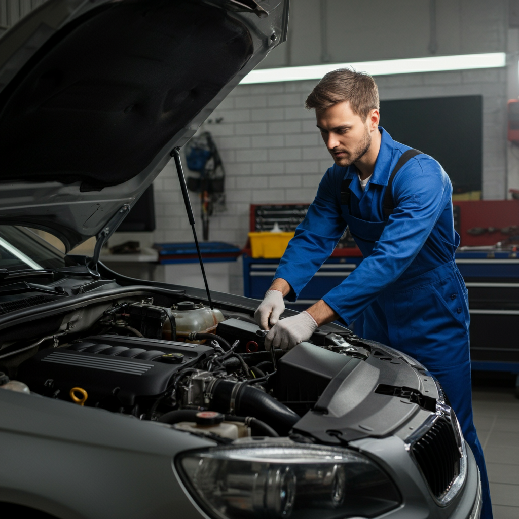 Garage in Doncaster checking car engine for MOT
